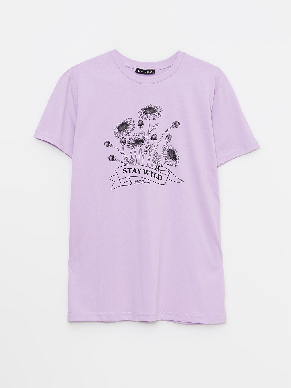 Lila Bisiklet Yaka Baskılı Kısa Kollu Kadın Tunik-5