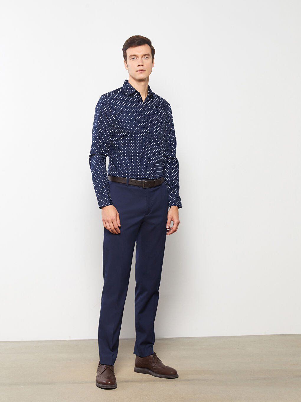 Slim Fit Long Sleeve Patterned Dobby Fabric Men's Shirt-2