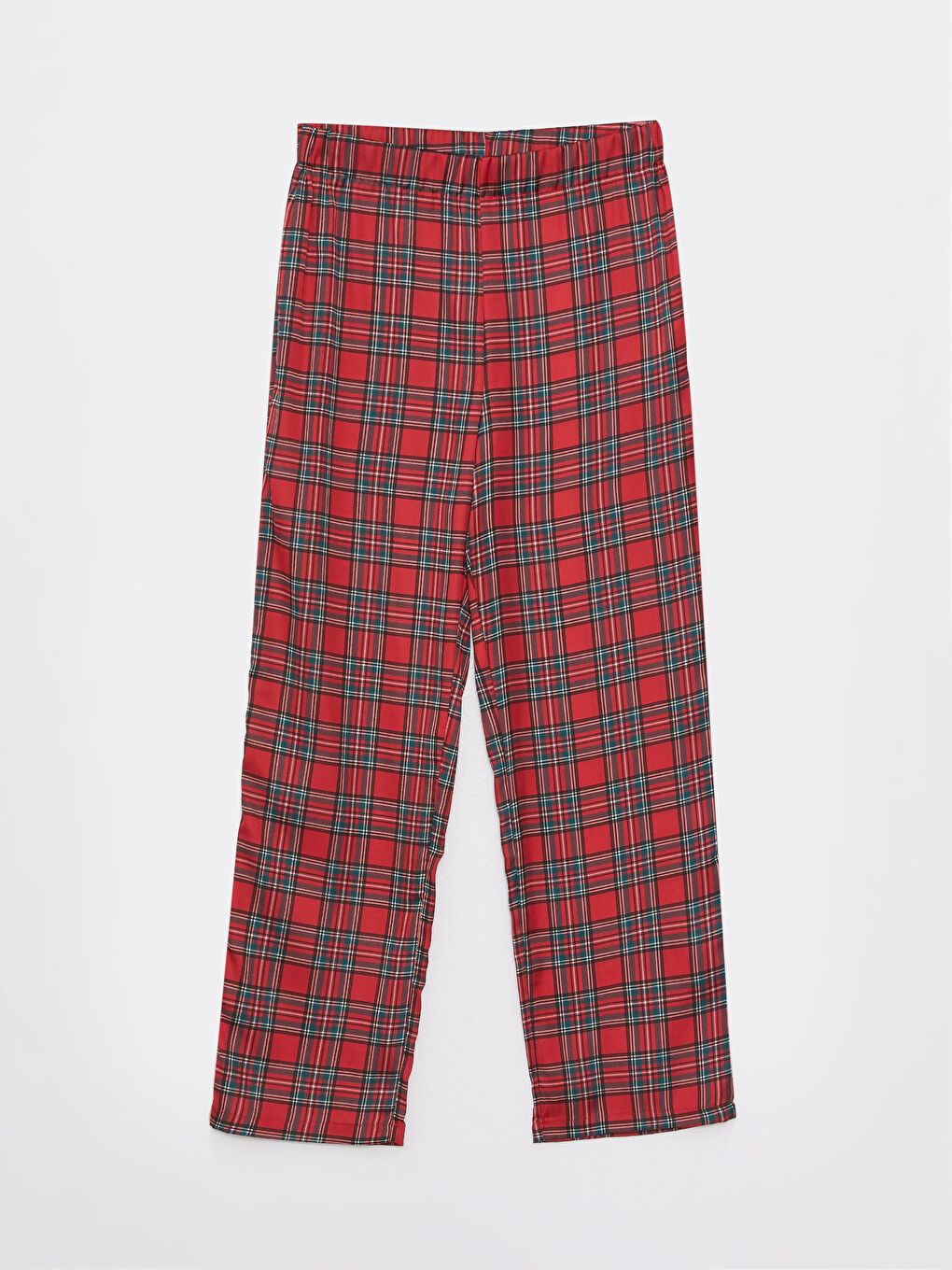 Kırmızı Gömlek Yaka Yılbaşı Temalı Uzun Kollu Kadın Saten Pijama Takımı-7