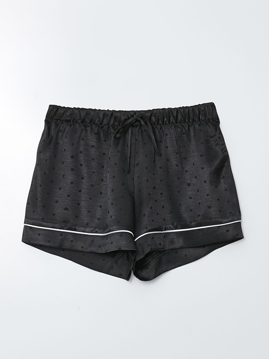 Siyah Beli Lastikli Desenli Saten Kadın Pijama Alt-5