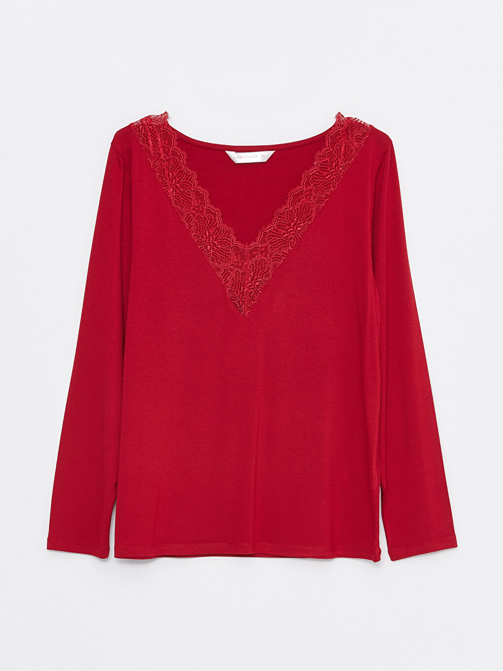 Комплект пижами с V-образно деколте, дантела и дълъг ръкав за жени-6