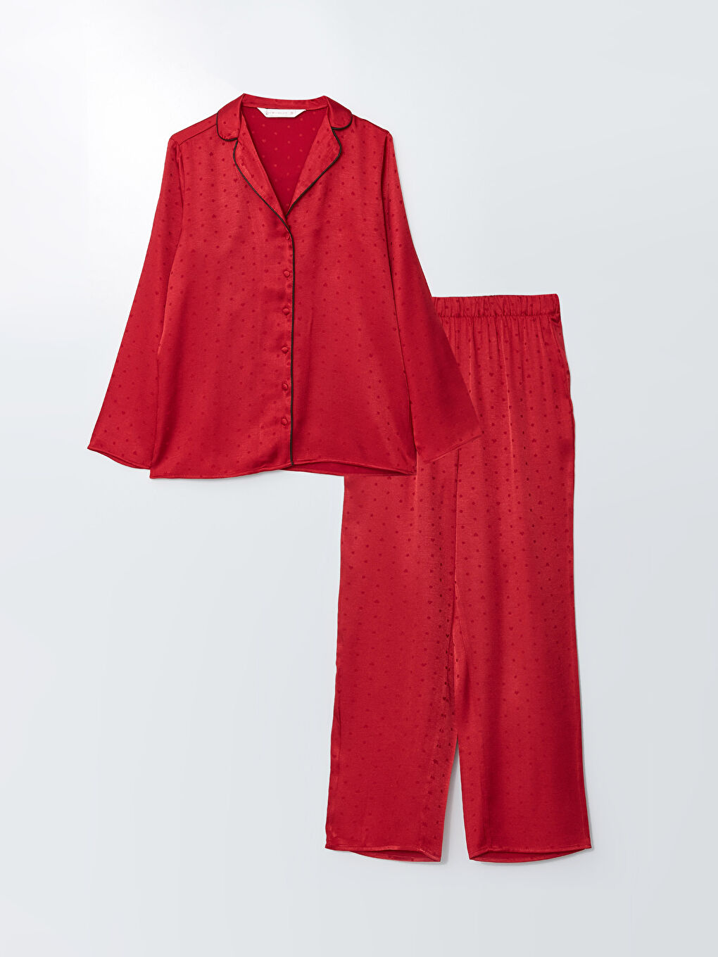 Kırmızı Yılbaşı Temalı Uzun Kollu Saten Kadın Pijama Takımı-5