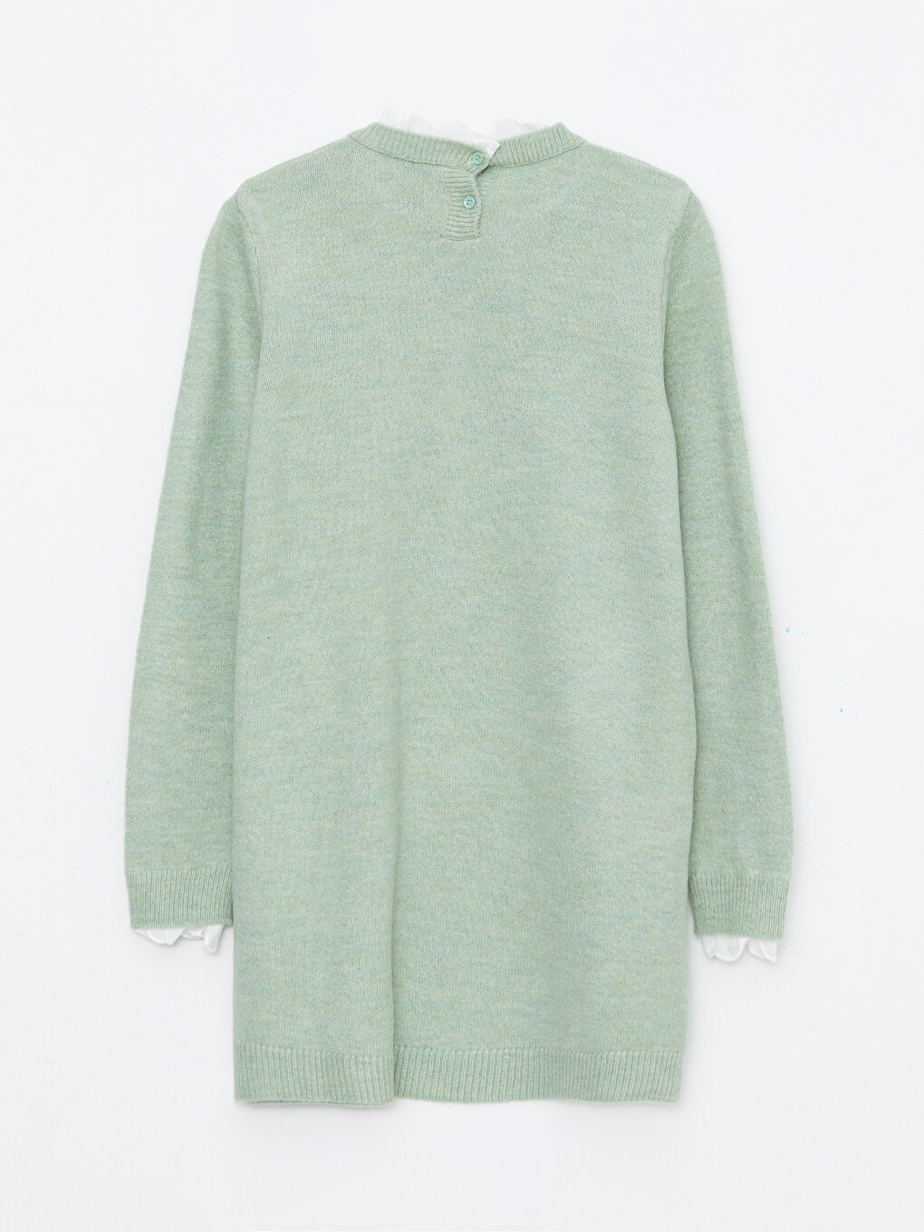 Yeşil Fırfırlı Dik Yaka Düz Uzun Kollu Kadın Triko Tunik-6