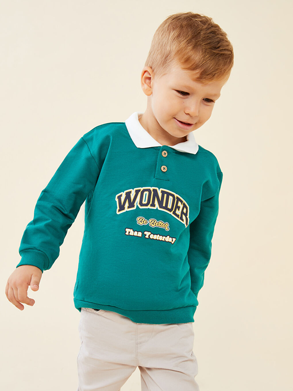 Yeşil Polo Yaka Uzun Kollu Baskılı Erkek Bebek Tişört ve Pantolon 2'li Takım-2