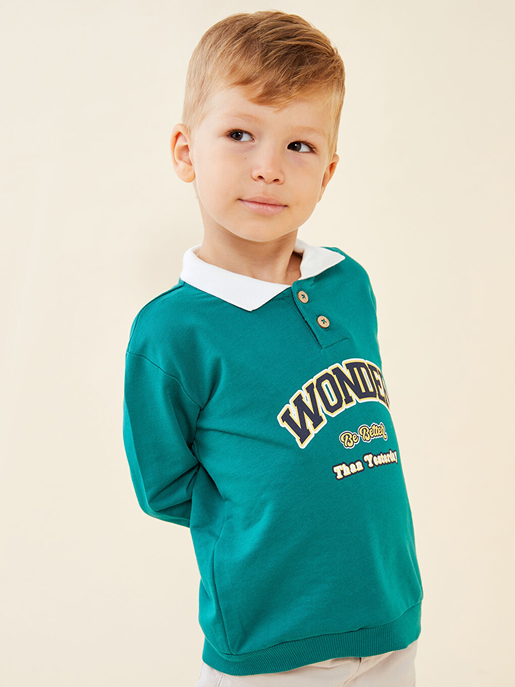 Yeşil Polo Yaka Uzun Kollu Baskılı Erkek Bebek Tişört ve Pantolon 2'li Takım-3