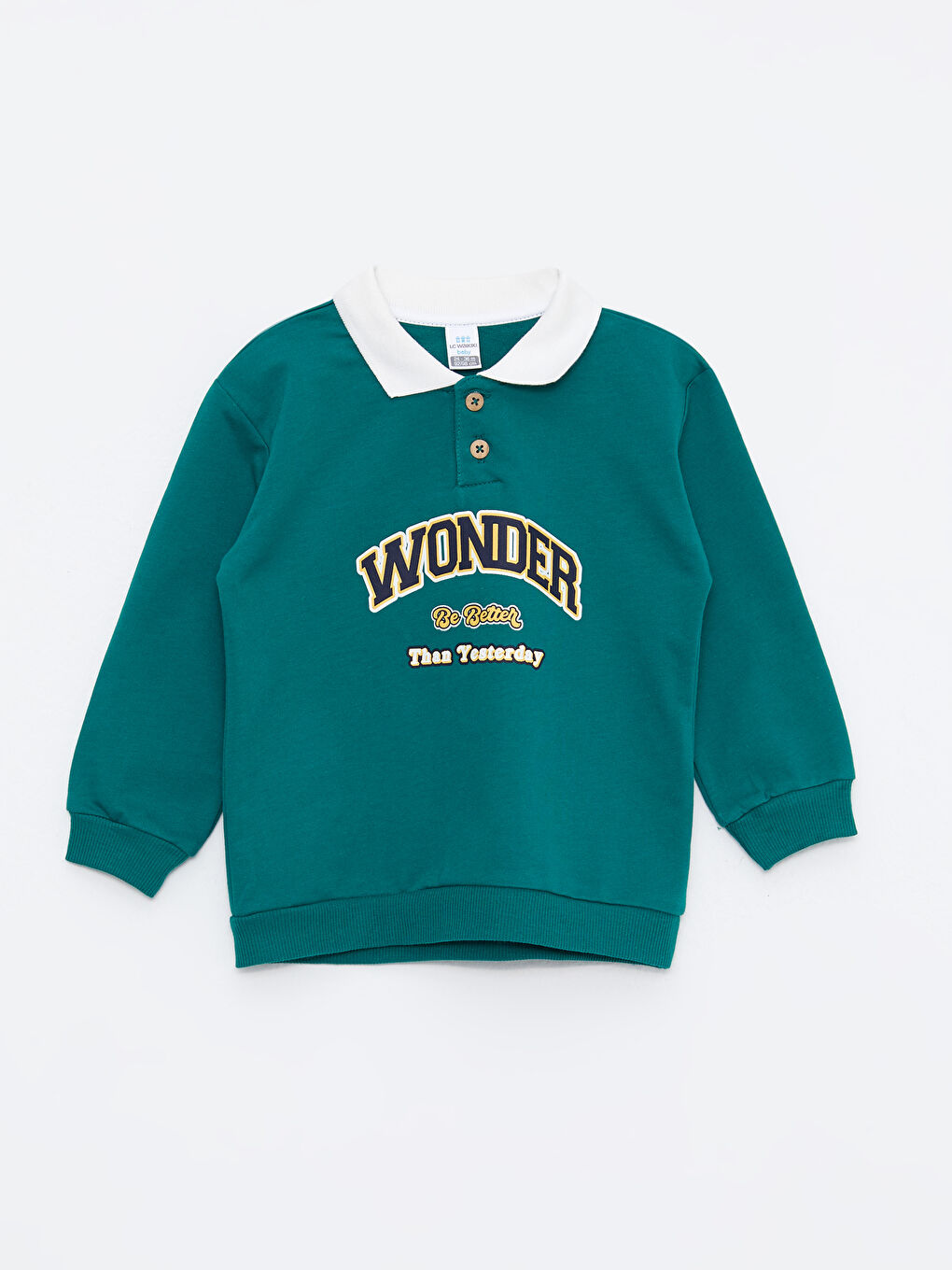 Yeşil Polo Yaka Uzun Kollu Baskılı Erkek Bebek Tişört ve Pantolon 2'li Takım-5