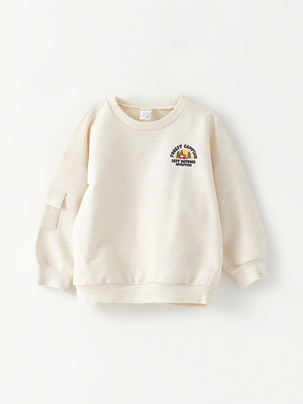 Ekru Bisiklet Yaka Uzun Kollu Baskılı Erkek Bebek Sweatshirt ve Pantolon 2'li Takım-1