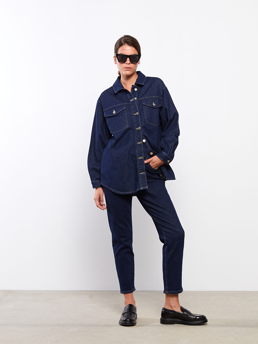 Women's Elastic Waist Paperbag Regular Denim Trousers