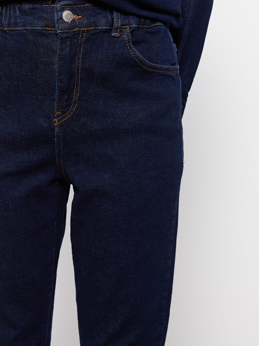 Women's Elastic Waist Paperbag Regular Denim Trousers-2