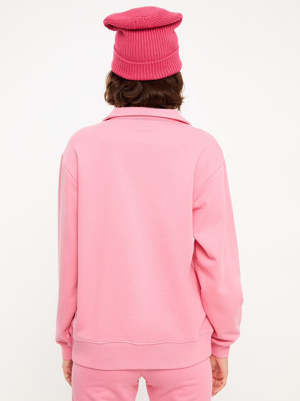 XSIDE Pembe Polo Yaka Düz Uzun Kollu Kadın Sweatshirt - 5