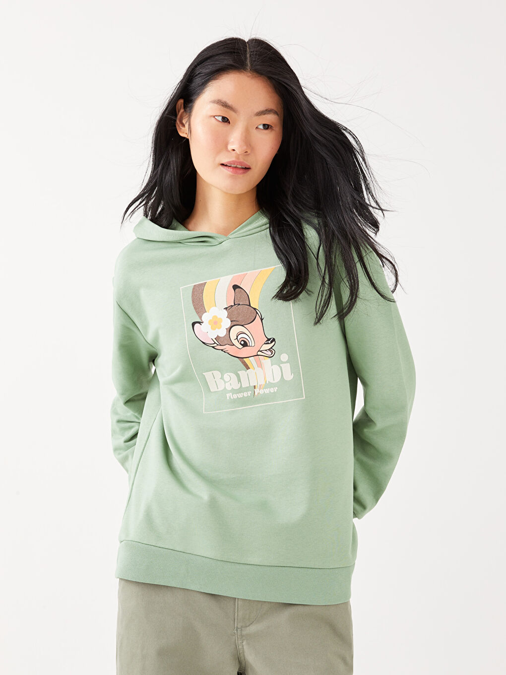 LCW Casual Φούτερ με Κουκούλα Bambi Εκτυπωμένο Μακρυμάνικο Για Γυναίκες Συνδυασμός Μαμάς Κόρης -W2DM01Z8-GKG