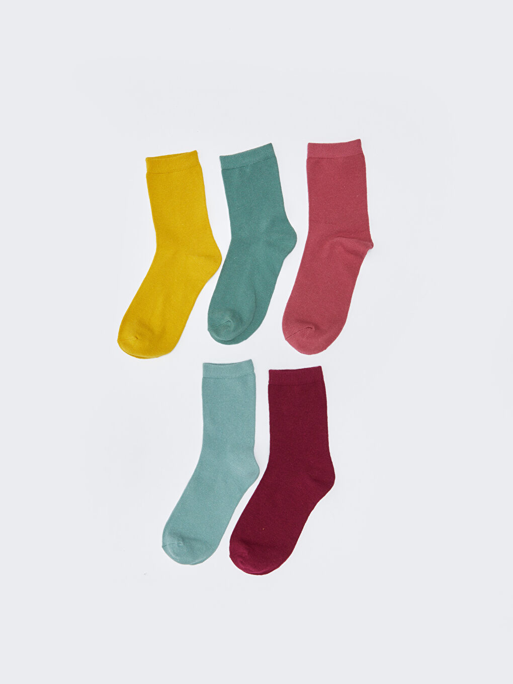 Sarı Kadın Düz Soket Çorap 5'li-1