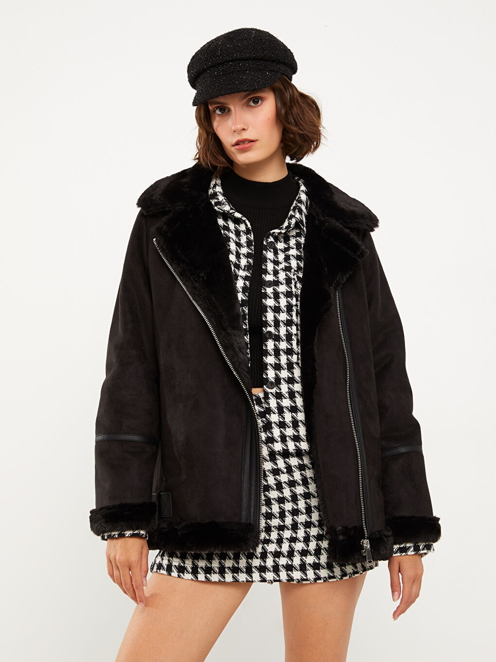 Palton Damă Cu Guler Cămașă, Mânecă Lungă și Croială Dreaptă-2