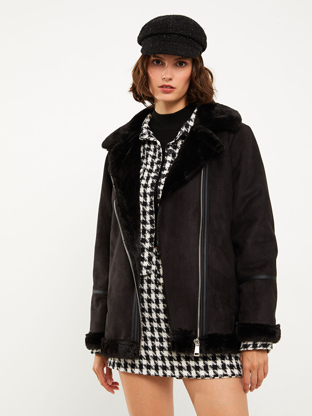 Palton Damă Cu Guler Cămașă, Mânecă Lungă și Croială Dreaptă-3