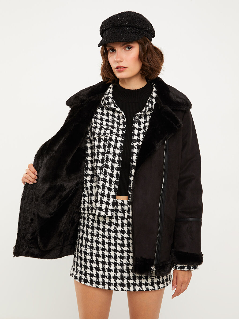 Palton Damă Cu Guler Cămașă, Mânecă Lungă și Croială Dreaptă-4