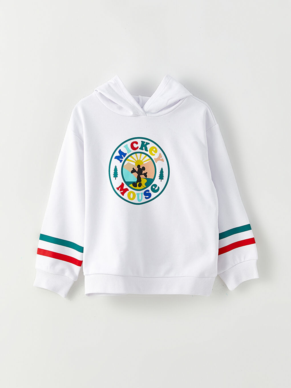 LCW Kids Optik Beyaz Kapüşonlu Mickey Mouse Baskılı Uzun Kollu Kız Çocuk Sweatshirt