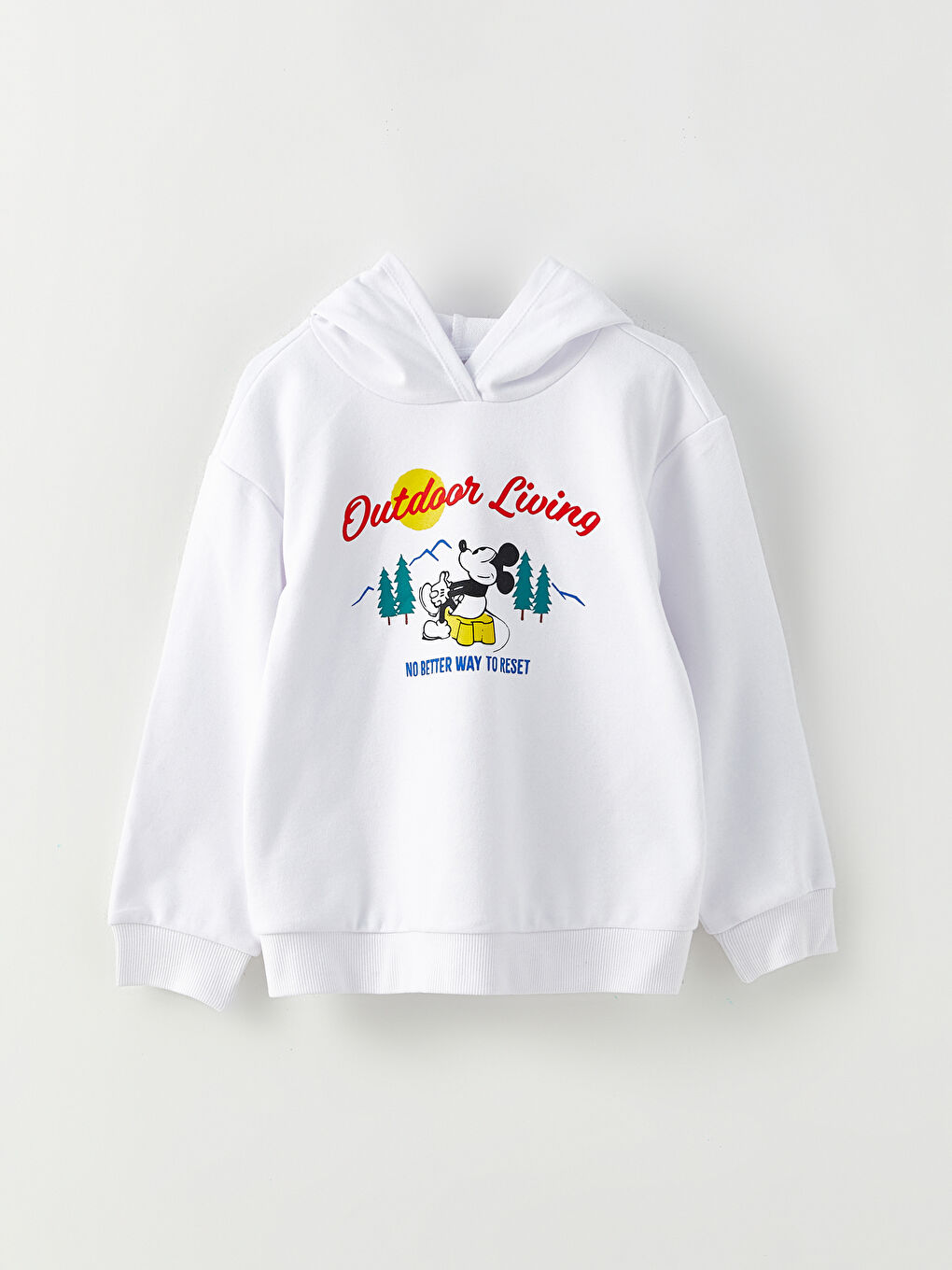 LCW Kids Optik Beyaz Kapüşonlu Mickey Mouse Baskılı Uzun Kollu Kız Çocuk Sweatshirt