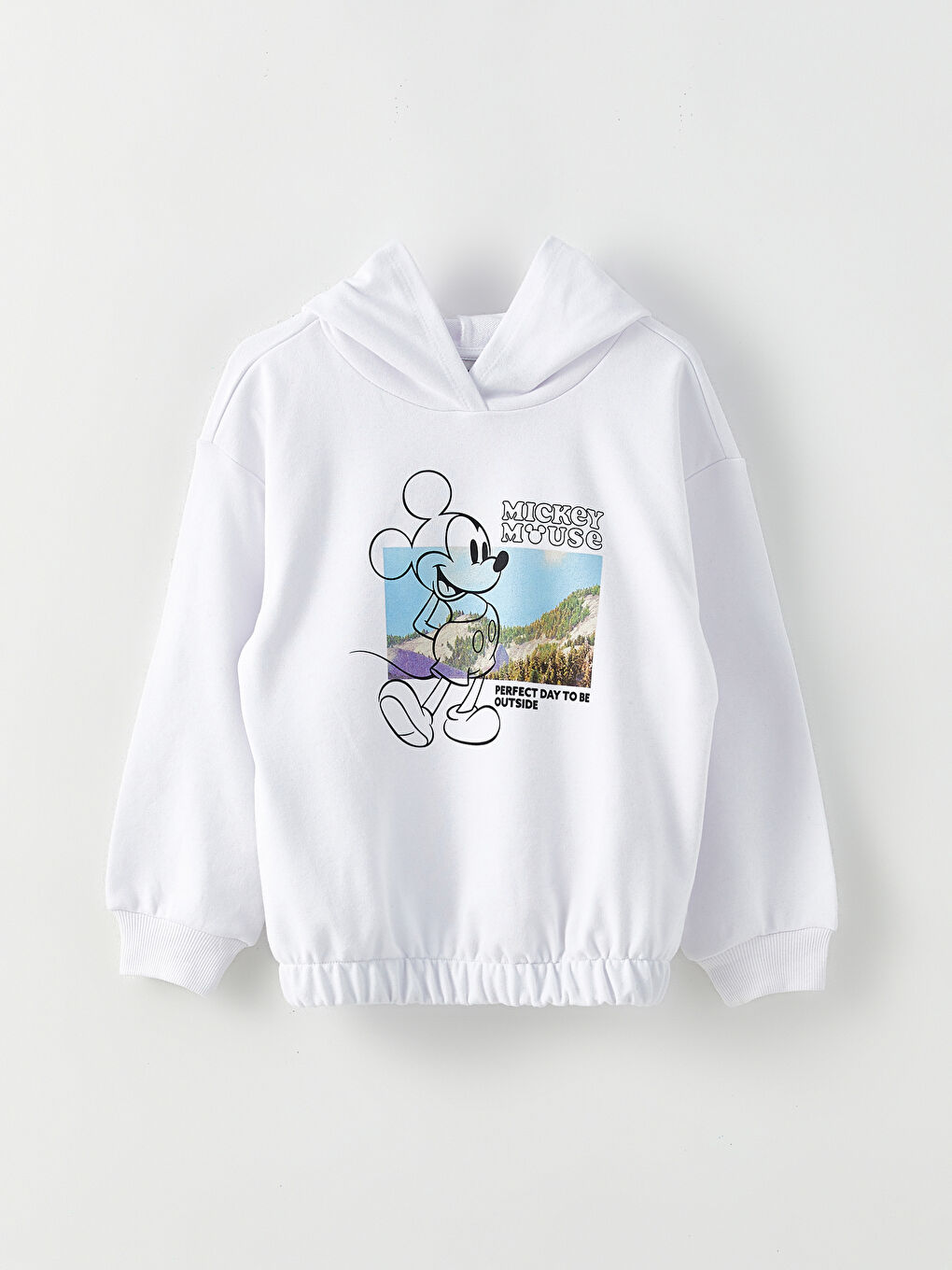 LCW Kids Beyaz Kapüşonlu Mickey Mouse Baskılı Uzun Kollu Kız Çocuk Sweatshirt - 4