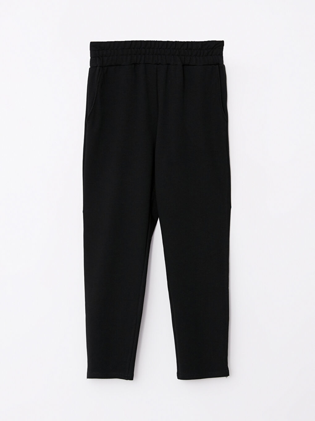 Siyah Kadın Beli Lastikli Düz Eşofman Altı-5