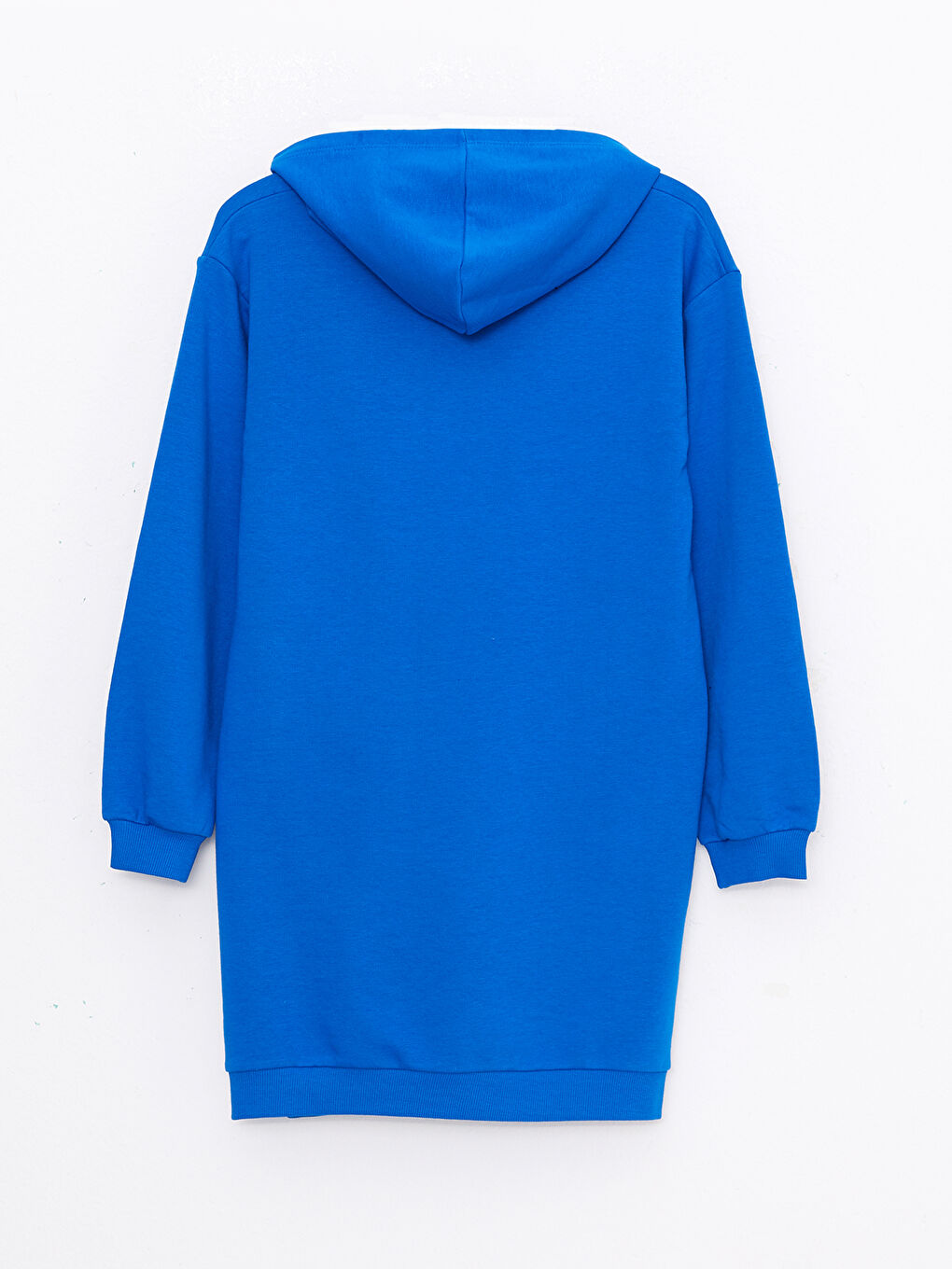 Mavi Kapüşonlu Minnie ve Mickey Mouse Baskılı Uzun Kollu Kız Çocuk Elbise-1