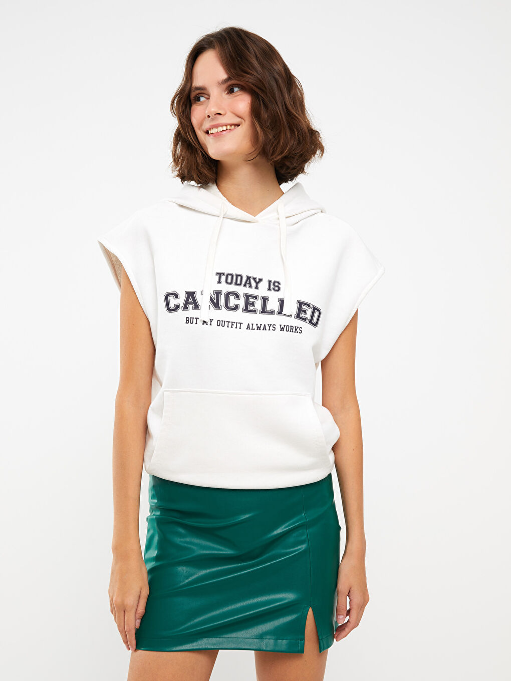 Plain Leather Look Women's Skirt-3