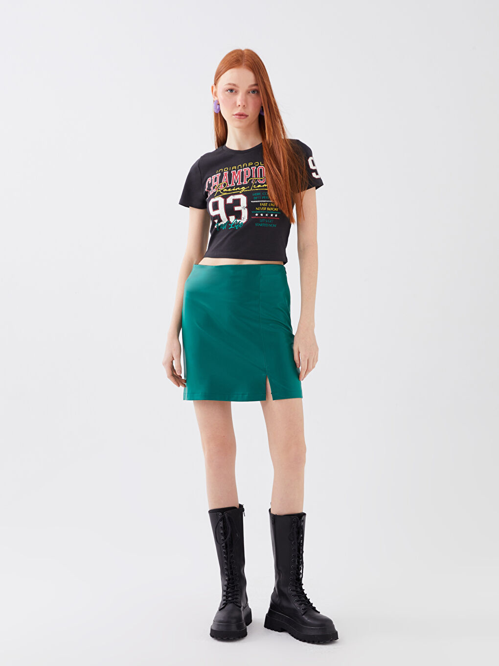 Plain Leather Look Women's Skirt