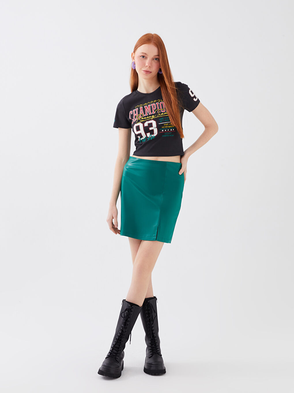 Plain Leather Look Women's Skirt-2