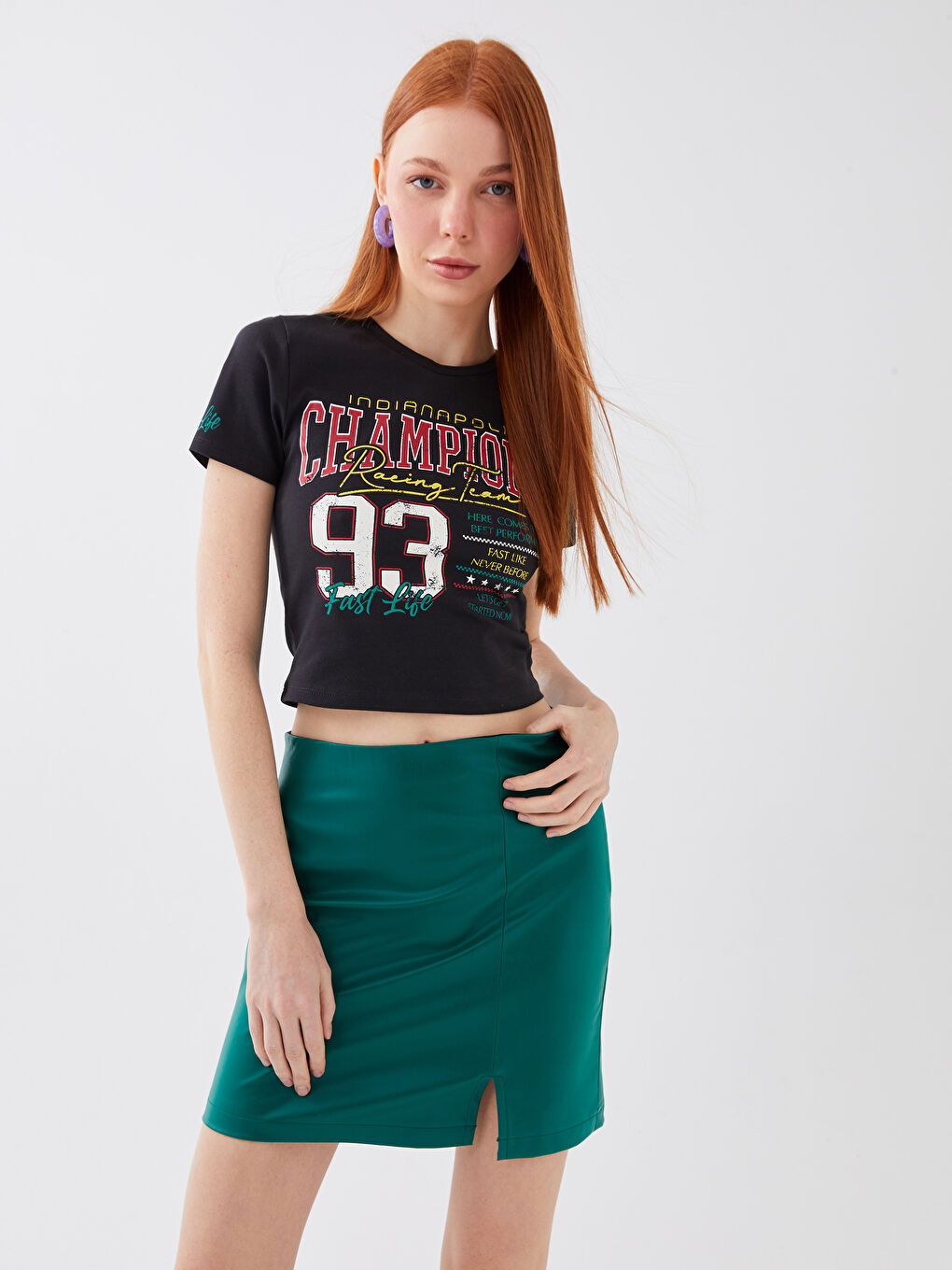 Plain Leather Look Women's Skirt-4