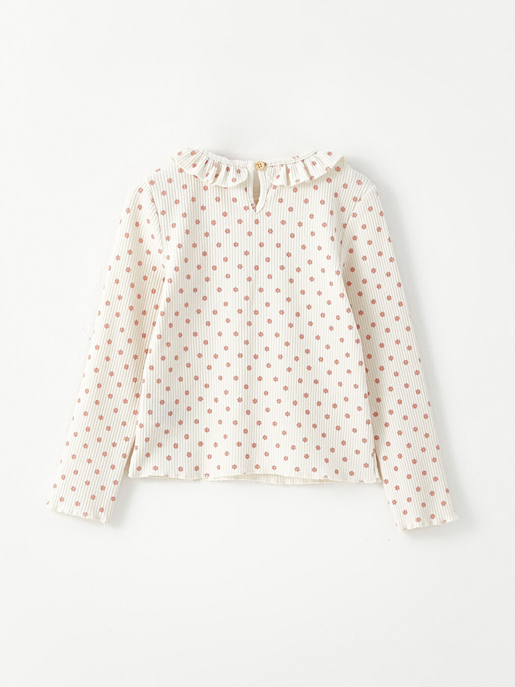 Ekru Bisiklet Yaka Baskılı Uzun Kollu Kız Çocuk Tişört-1