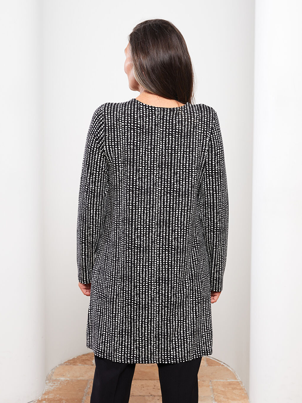 Crew Neck Patterned Long Sleeve Women's Tunic-4