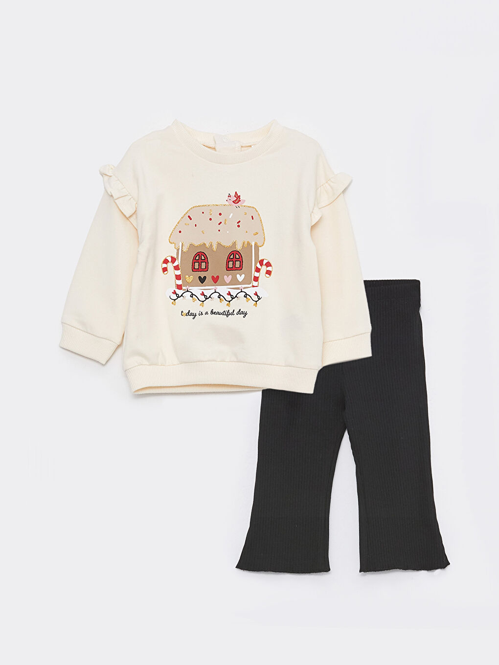 LCW baby Rundhalsausschnitt Langarm Baby Mädchen Sweatshirt und Strumpfhose 2er-Pack Set -W2DN04Z1-FDL