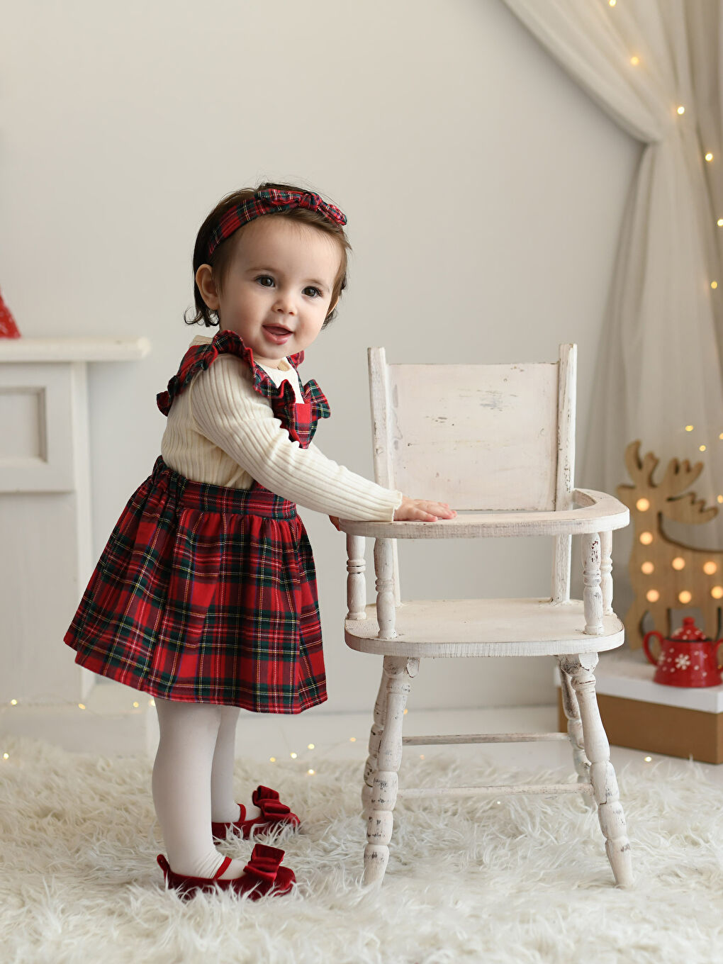 Kırmızı Bisiklet Yaka Uzun Kollu Kız Bebek 4'lü Takım