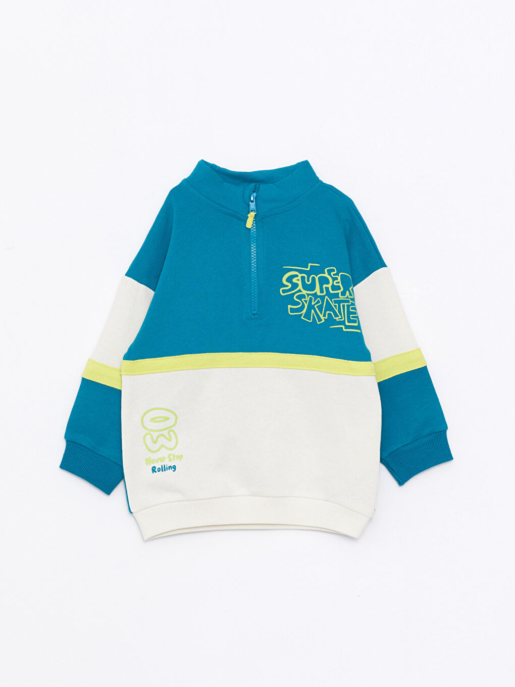 LCW baby Koyu Suyeşili Dik Yaka Uzun Kollu Baskılı Erkek Bebek Sweatshirt