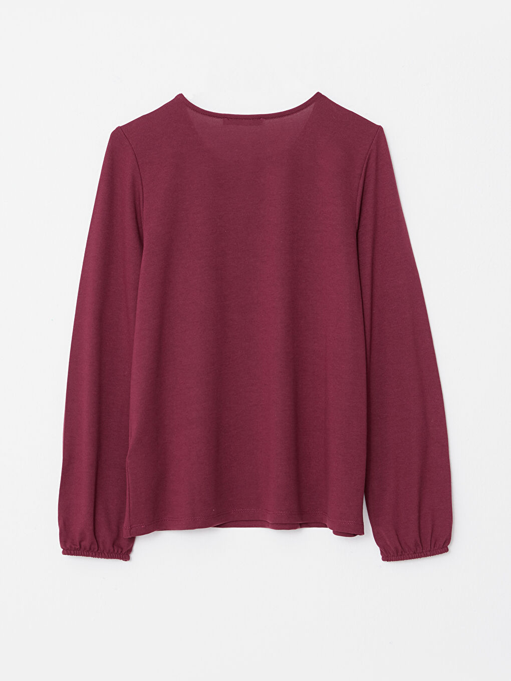 Bordo Bağlamalı Yaka Baskılı Uzun Kollu Kadın Tişört-5