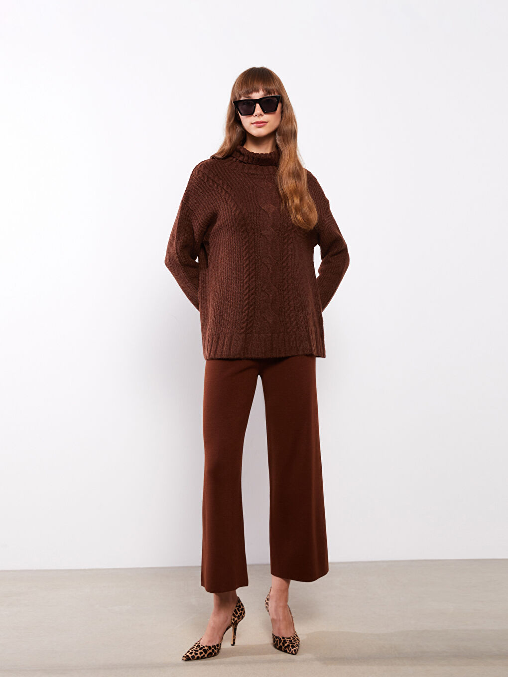 Поло с висока яка, с шарки, дълъг ръкав, трикотажен пуловер за жени-1