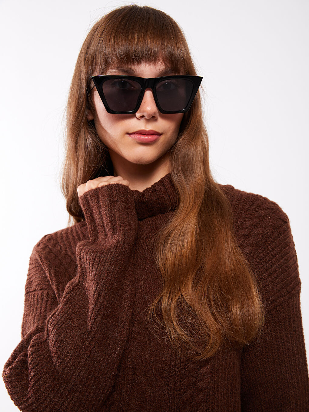 Поло с висока яка, с шарки, дълъг ръкав, трикотажен пуловер за жени-2