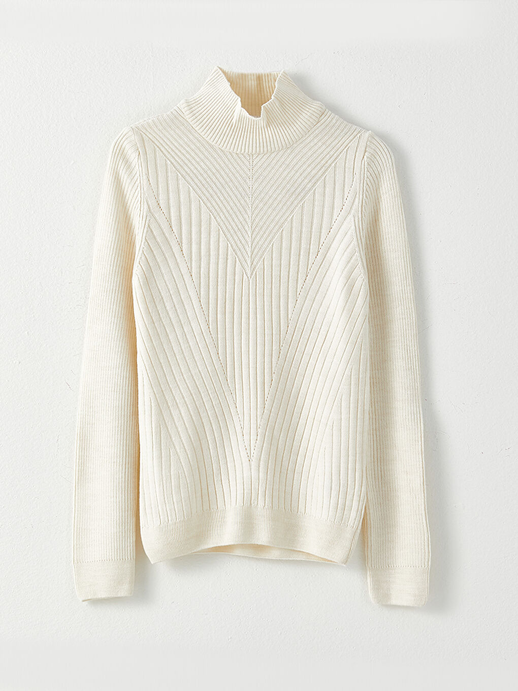 Half Turtleneck Self Patterned Long Sleeve Women's Tricot Sweater-5
