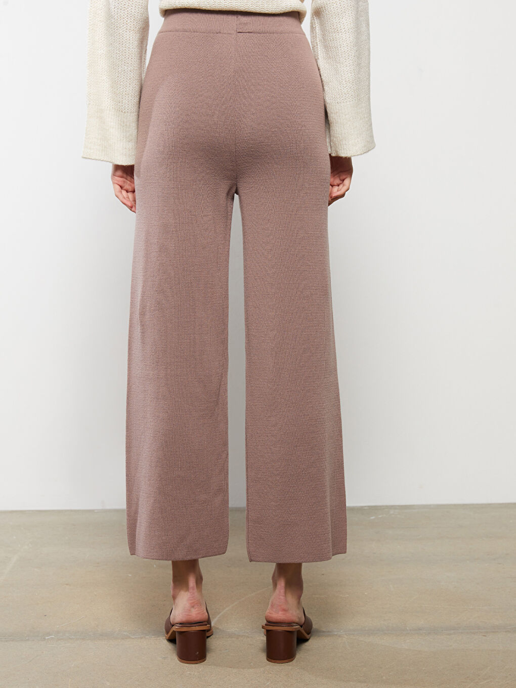 Gri Kadın Beli Lastikli Düz Triko Pantolon-5