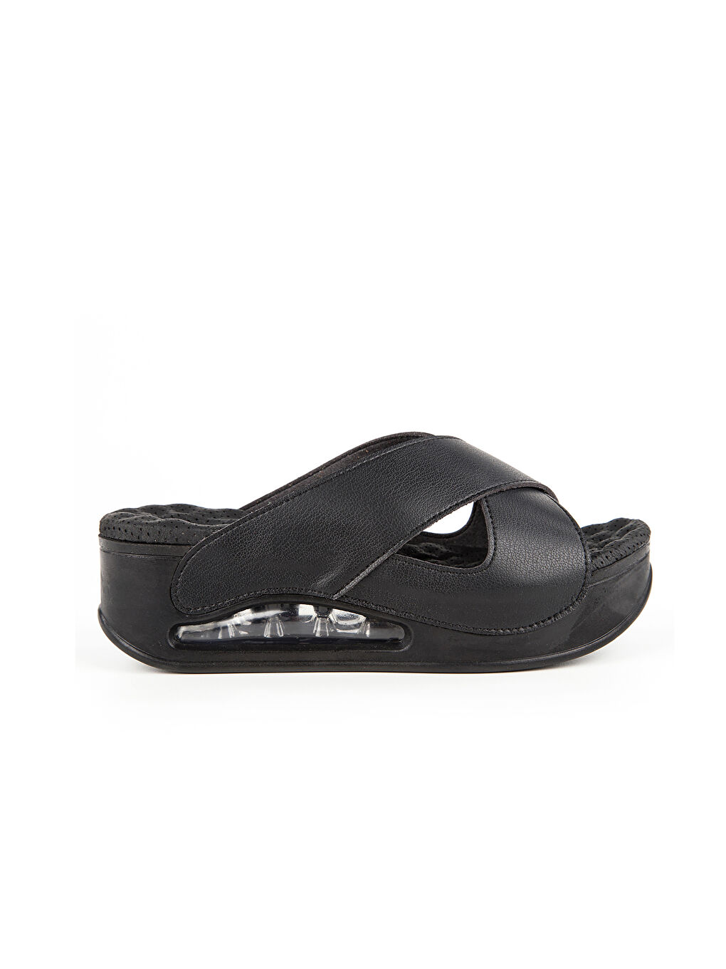 Siyah Çapraz Bantlı Kalın Taban Kadın Terlik