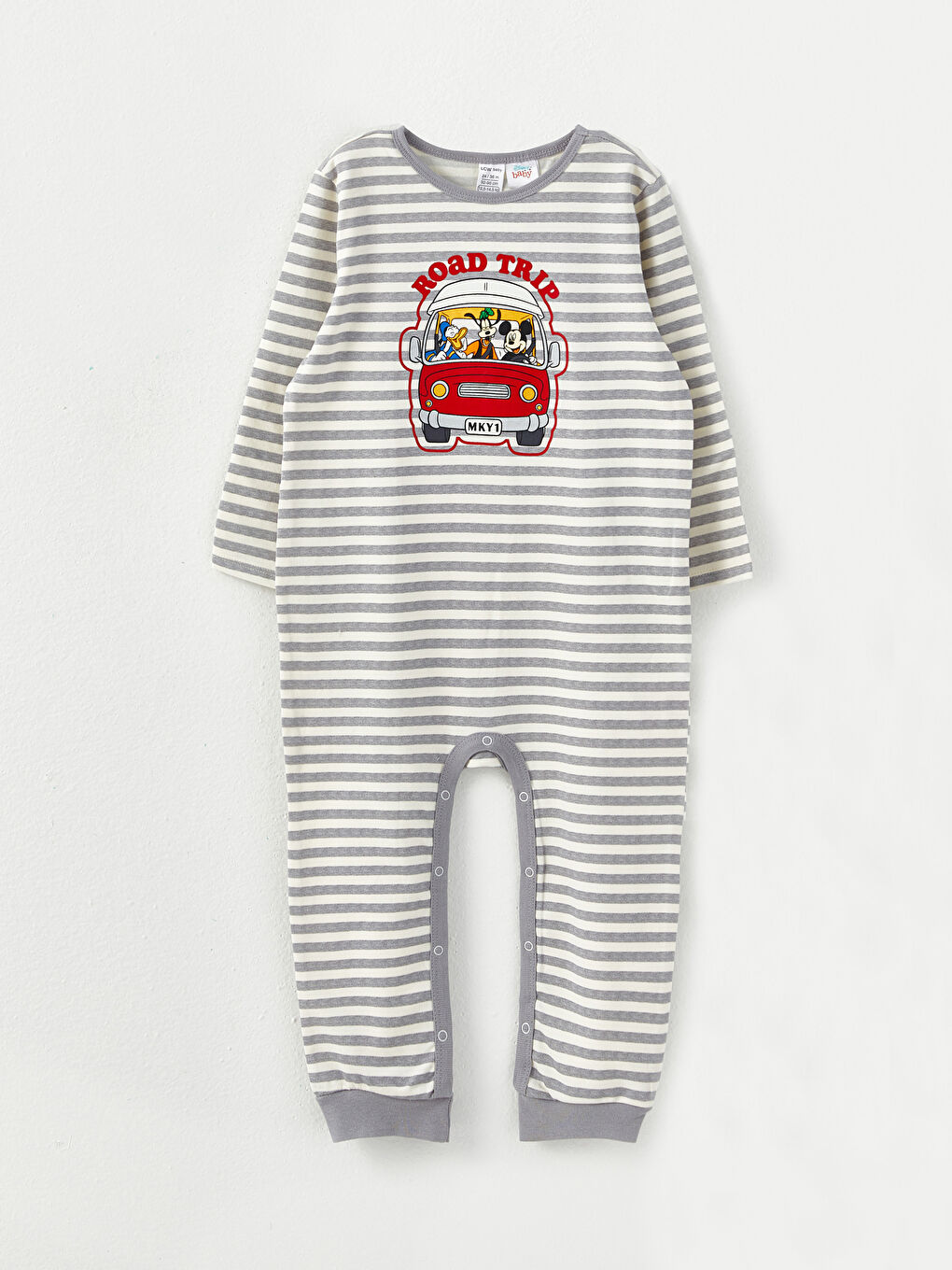 Crew Neck Long Sleeve Mickey Mouse Printed Baby Boy Jumpsuit