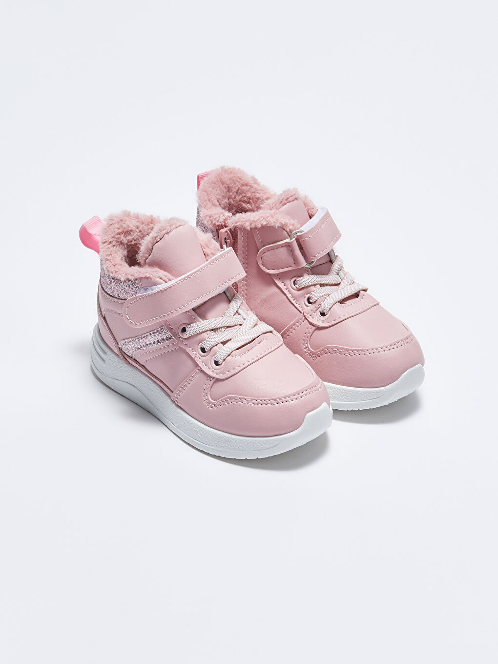 Pembe Bağcık Cırt Cırt ve Fermuarlı Bilek Boy Kız Çocuk Bot