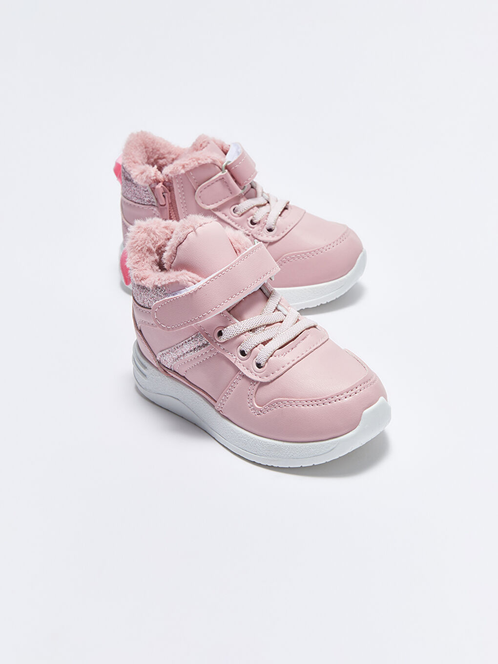 Pembe Bağcık Cırt Cırt ve Fermuarlı Bilek Boy Kız Çocuk Bot-2