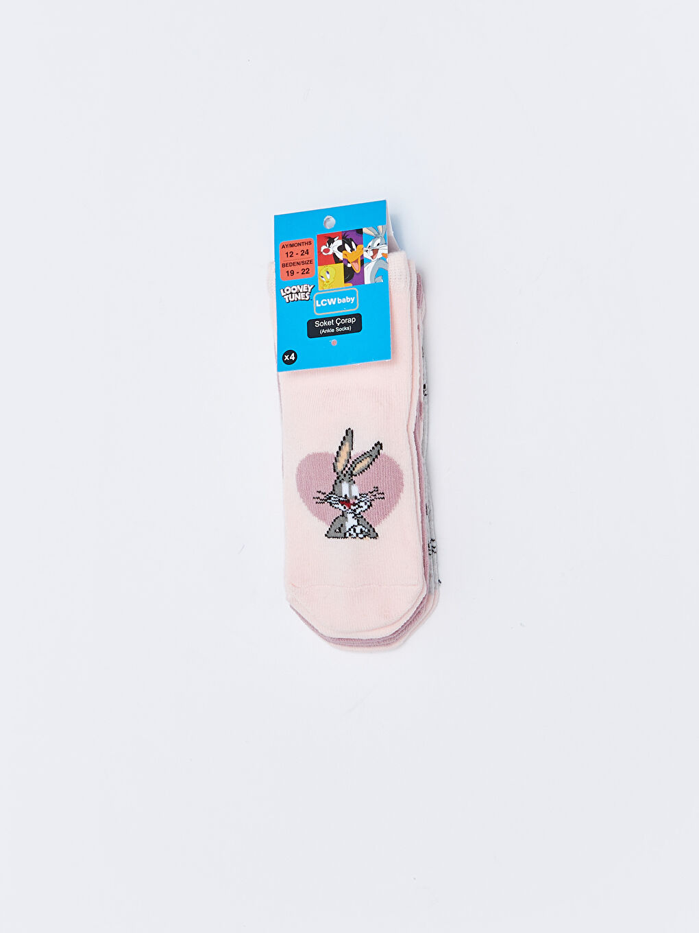 LCW baby Pembe Bugs Bunny Desenli Kız Bebek Soket Çorap 4'lü