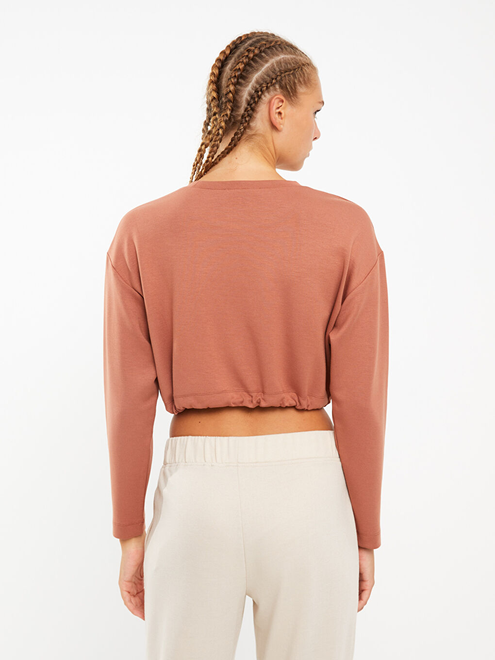 XSIDE ACTIVE Bisiklet Yaka Düz Uzun Kollu Crop Kadın Sweatshirt -W2DO61Z8-RGL
