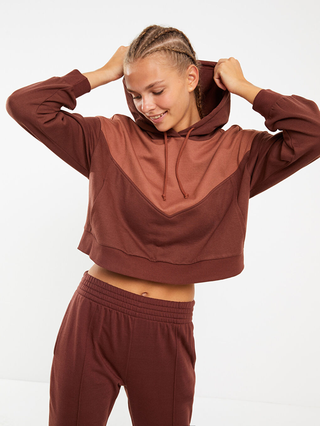 XSIDE ACTIVE Hooded Long Sleeve Women's Sweatshirt with Color Block -W2DO64Z8-RFT