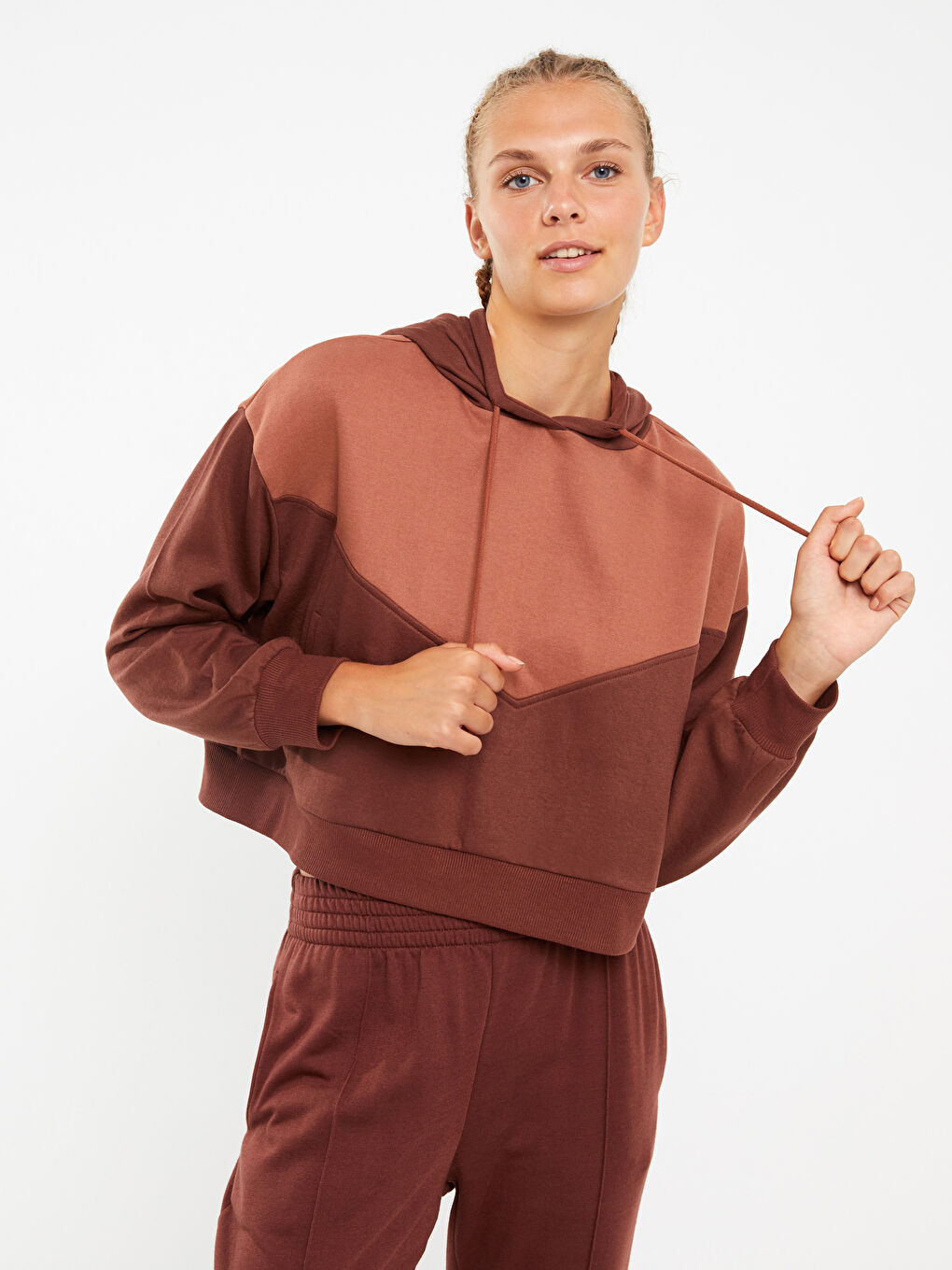XSIDE ACTIVE Hooded Long Sleeve Women's Sweatshirt with Color Block -W2DO64Z8-RFT