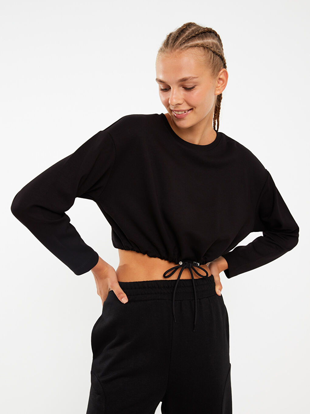 XSIDE ACTIVE Crew Neck Plain Long Sleeve Women's Sweatshirt -W2DO80Z8-RQN