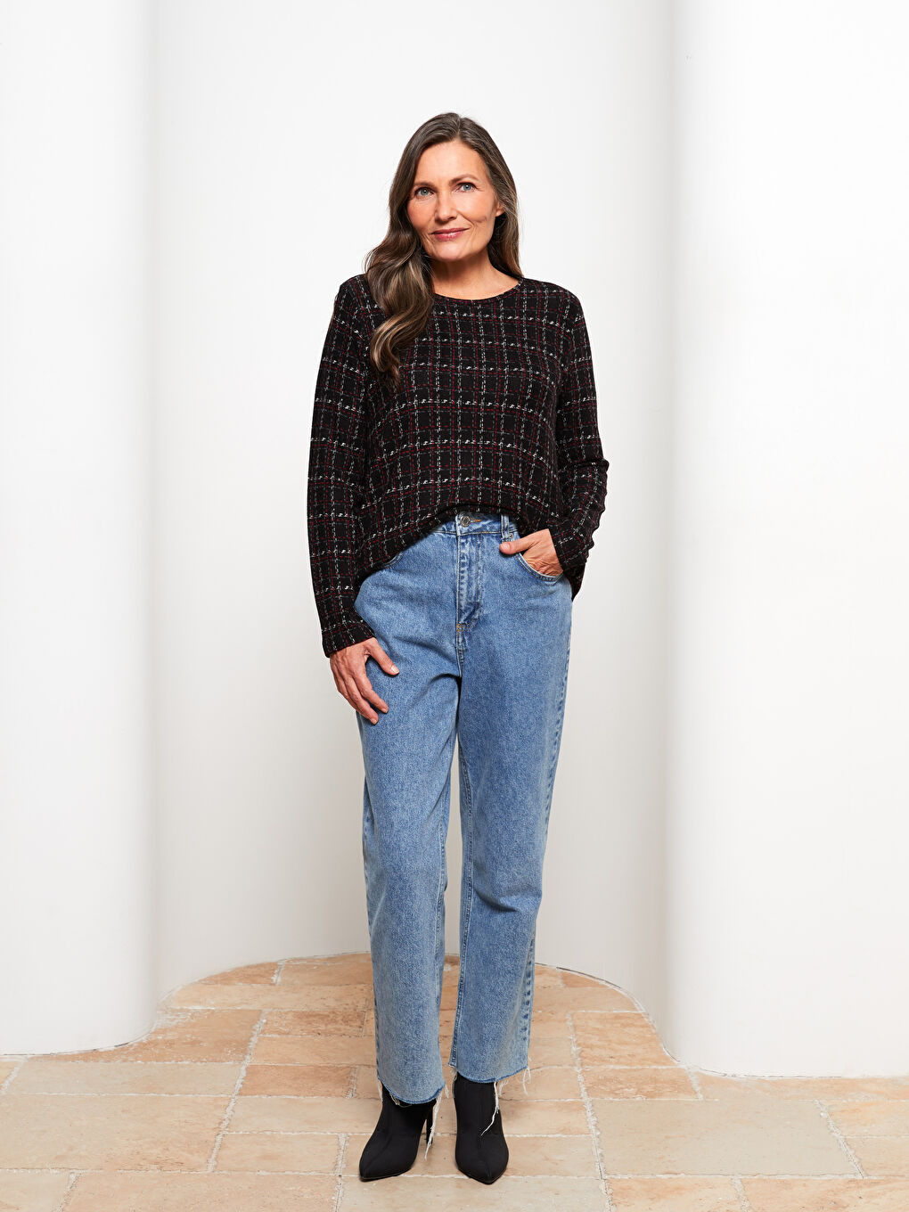 LCW Grace Crew Neck Patterned Long Sleeve Women's T-Shirt -W2DO86Z8-LKX