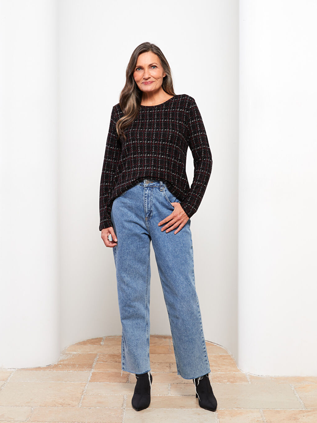 LCW Grace Crew Neck Patterned Long Sleeve Women's T-Shirt -W2DO86Z8-LKX