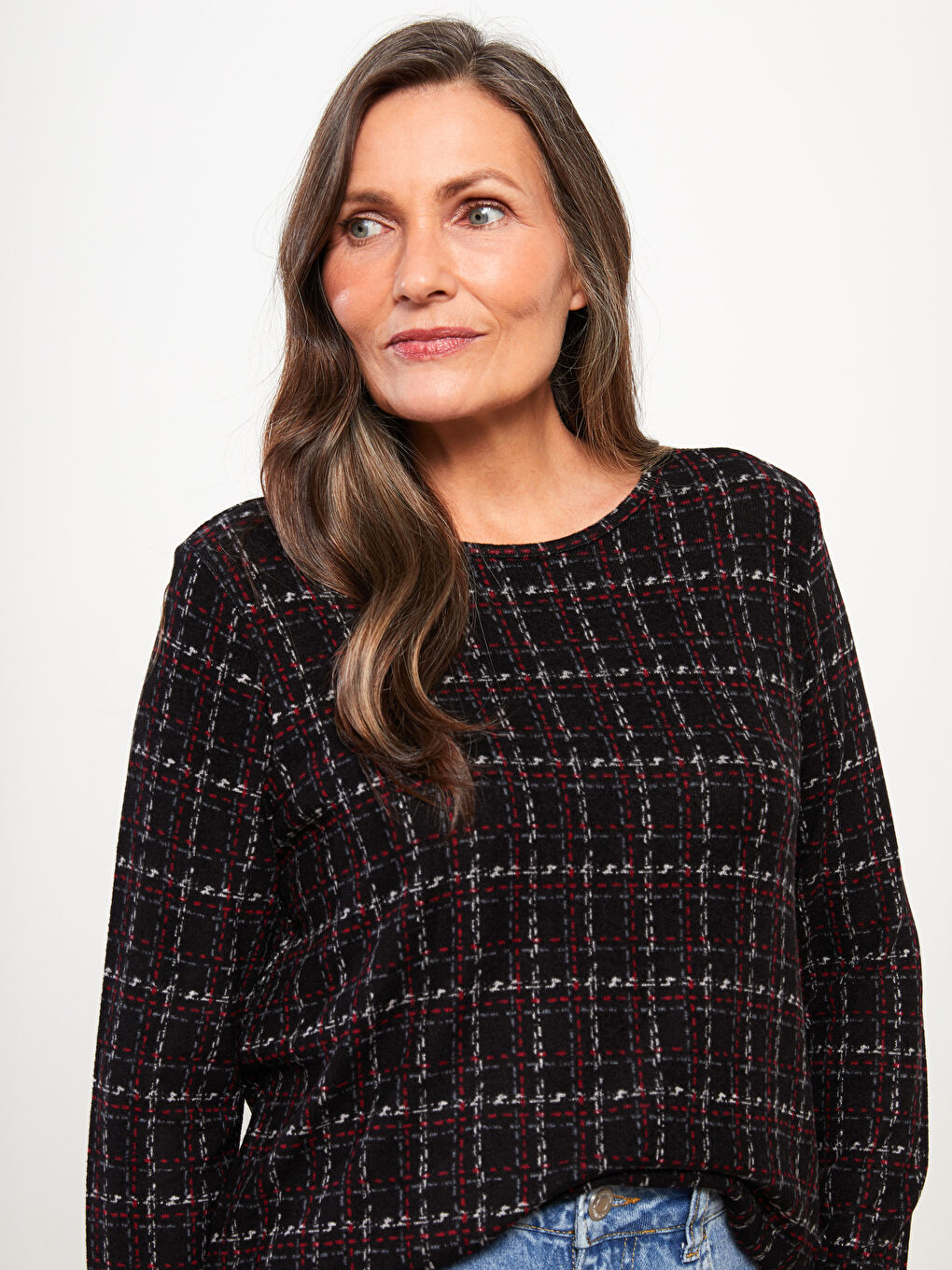 LCW Grace Crew Neck Patterned Long Sleeve Women's T-Shirt -W2DO86Z8-LKX